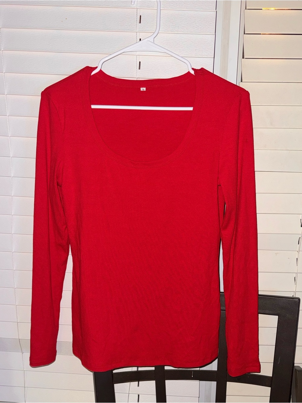 Classic Red Scoop Neck Long-Sleeve Top